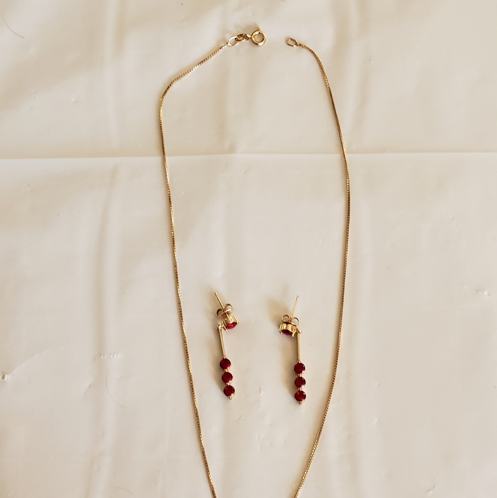 Simulated Ruby Necklace & Earring Set 17" - image 2